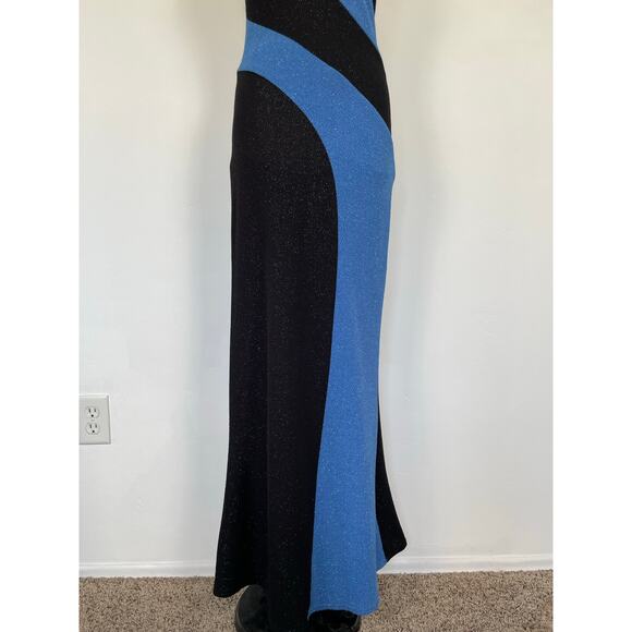 Vintage Water Signs Blue Black One Shoulder Sparkly Formal Maxi Dress Gown M - Picture 8 of 16